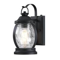 View 1 Light Textured Black Clear Crackle Glass Dusk to Dawn Outdoor Wall Fixture
