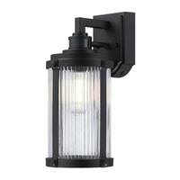 View 1 Lamp Textured Black Clear Ribbed Glass Motion Activated Outdoor Wall Light Fixture 