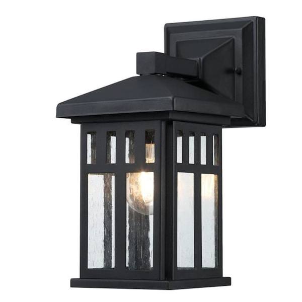 1 Light Textured Black Clear Seeded Glass Outdoor Wall Fixture