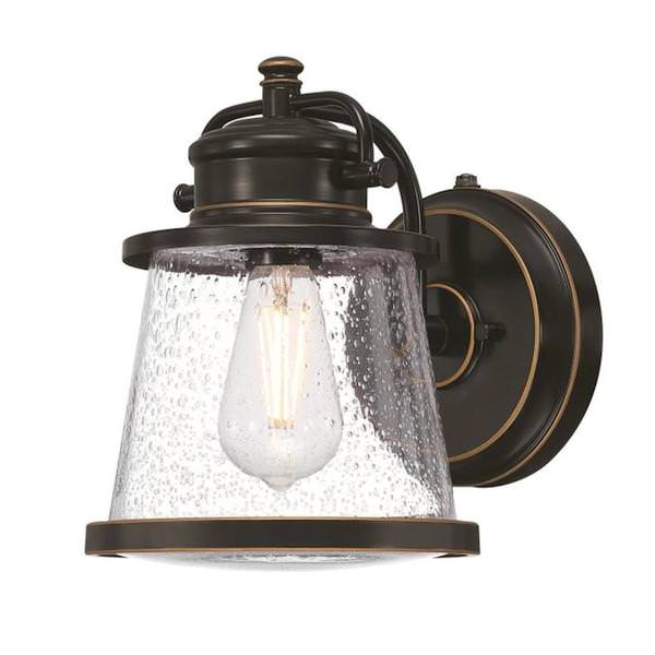 1 Light Amber/Bronze Clear Seeded Glass Outdoor Wall Light Fixture