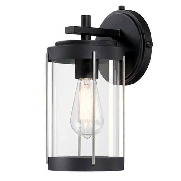 1 Light Textured Black/Industrial Clear Glass Steel Outdoor Wall Light Fixture