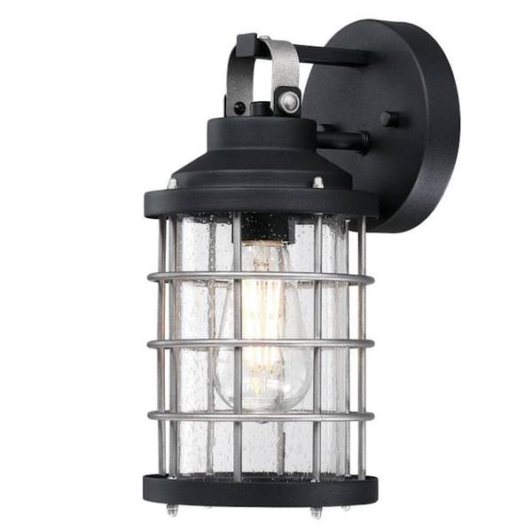 1 Lamp Textured Black/Industrial Clear Seeded Glass Steel Outdoor Wall Light Fixture