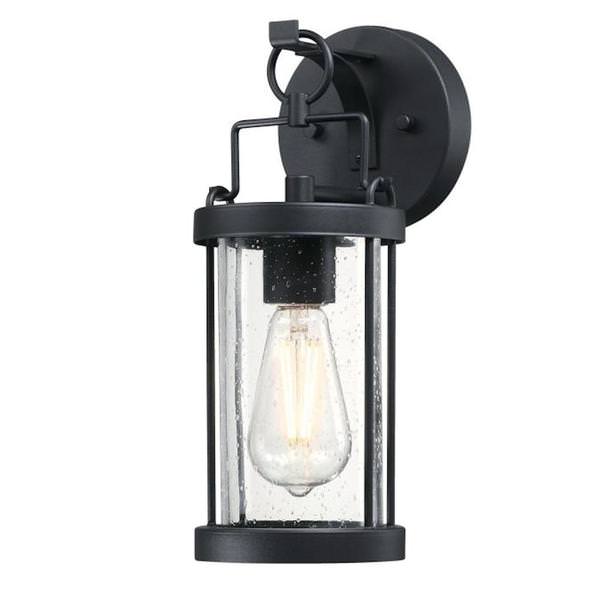 1 Light Textured Black Clear Seeded Glass Outdoor Wall Fixture 