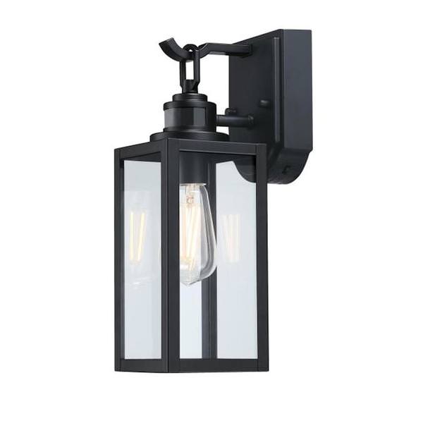 1 Light Matte Black Clear Glass Motion Activated Outdoor Wall Light Fixture