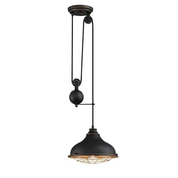 1 Lamp Black-Bronze Golden Brass Cage Pulley Pendant Light Fixture