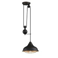 Westinghouse 1 Lamp Black-Bronze Golden Brass Cage Pulley Pendant Light Fixture