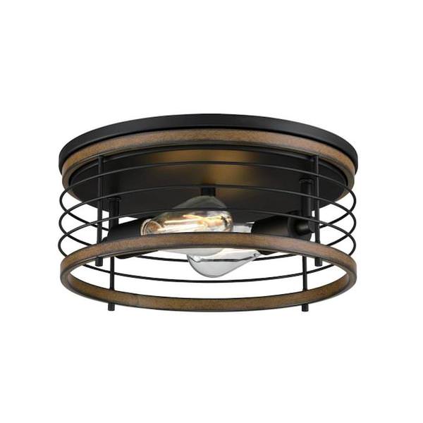 13" 2 Light Matte Black Flush Mount Barnwood Accents Light Fixture
