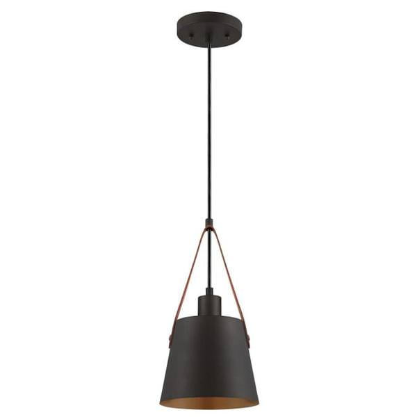 1 Lamp Black-Bronze Leather Strap Mini Pendant Light Fixture
