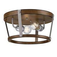 View 14" 2 Light Barnwood Galvanized Steel Accents Flush Mount Light Fixture