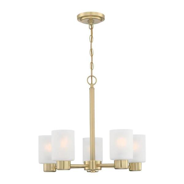 5 Light Champagne Brass Frosted Glass Chandelier Light Fixture