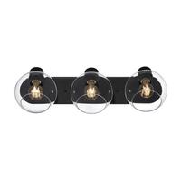 View 3 Light Matte Black Clear Glass Wall Light Fixture