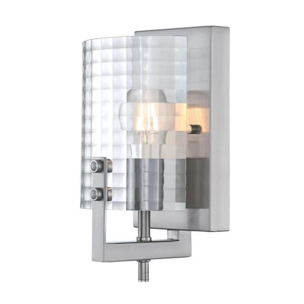 1 Light Brushed Nickel Clear Waffle Glass Wall Light Fixture