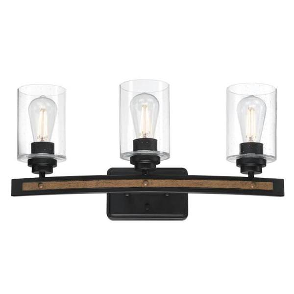 3 Light Matte Black Clear Seeded Glass Light Wall Fixture