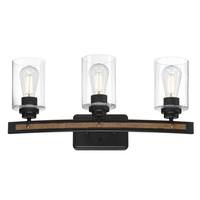 Westinghouse 3 Light Matte Black Clear Seeded Glass Light Wall Fixture