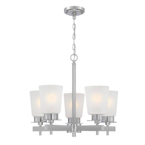 5 Light Brushed Nickel Frosted Chandelier Light Fixture