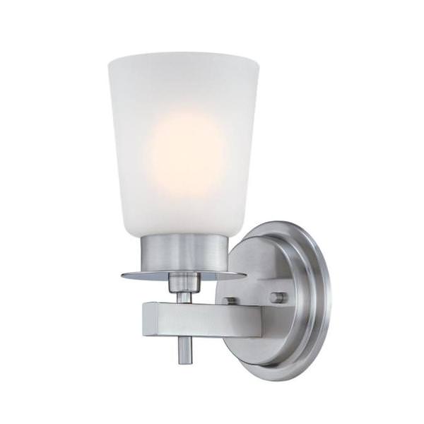 1 Light Brushed Nickel Frosted Wall Light Fixture