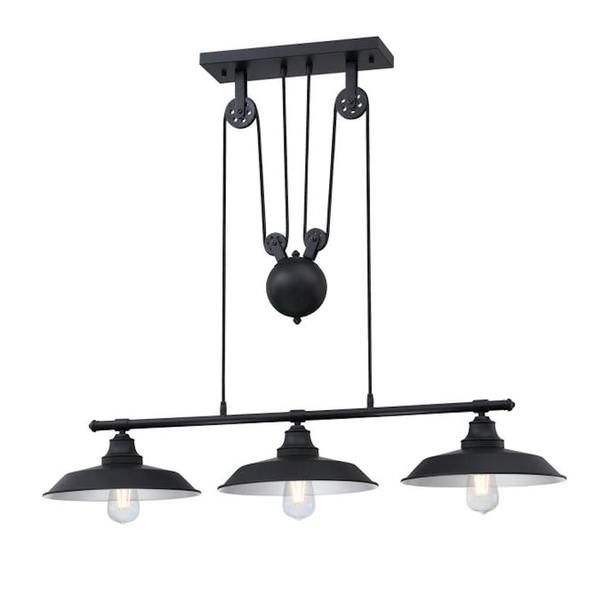 3 Light Matte Black Pulley Pendant Light Fixture