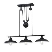 View 3 Light Matte Black Pulley Pendant Light Fixture