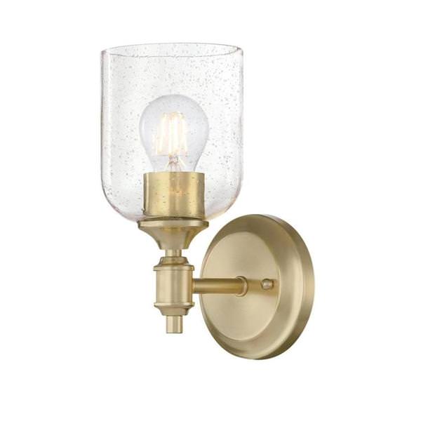 1 Light Champagne Brass Clear Seeded Glass Light Wall Fixture
