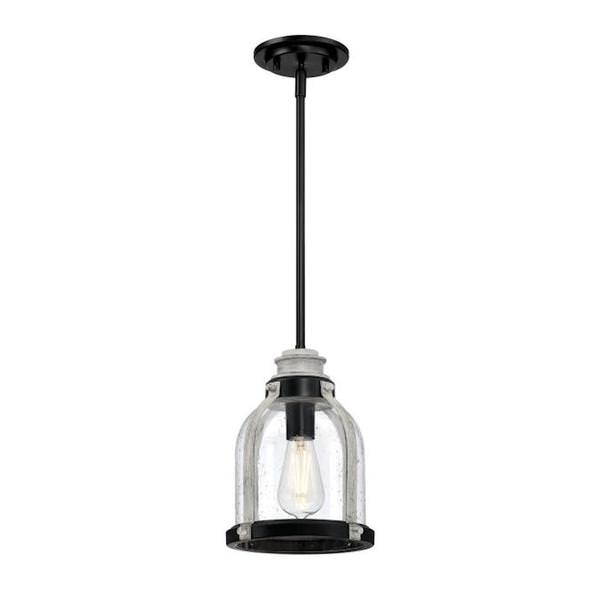 1 Lamp Matte Black Clear Seeded Glass Indoor Mini Pendant Light Fixture