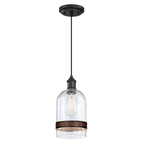 1 Lamp Black/Bronze Clear Seeded Glass Mini Pendant Light Fixture