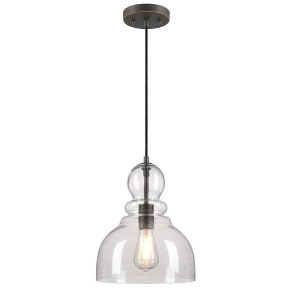 1 Lamp Black/Bronze Clear Seeded Glass Indoor Pendant Light Fixture