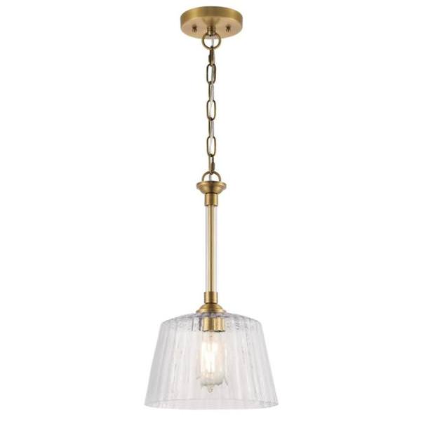 1 Lamp Brushed Brass Clear Ribbed Glass Pendant Light Fixture