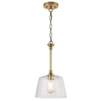Westinghouse 1 Lamp Brushed Brass Clear Ribbed Glass Pendant Light Fixture