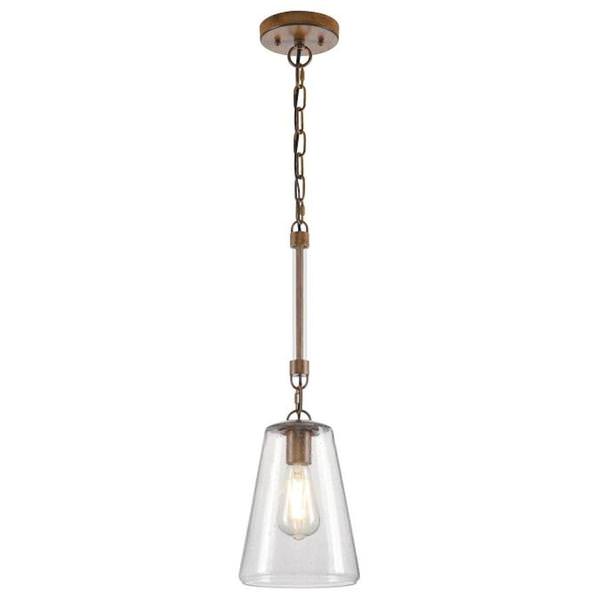 1 Lamp Barnwood Clear Seeded Glass Mini Pendant Light Fixture 