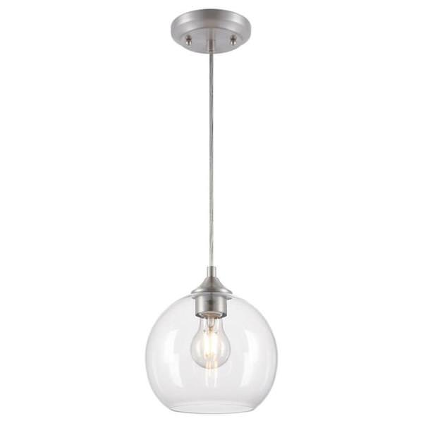 1 Lamp Brushed Nickel Clear Glass Mini Pendant Light Fixture