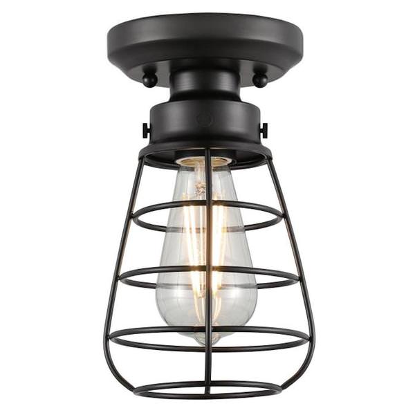 5" 1 Light  Matte Black Cage Shade Semi-Flush Light Fixture