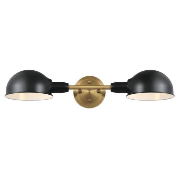 2 Light Matte Black/Brushed Brass Wall Fixture