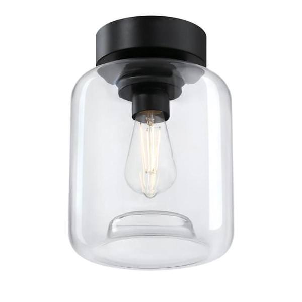 8" 1 Light Matte Black Clear Glass Semi-Flush Light Fixture