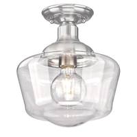 View 9" 1 Light Brushed Nickel Clear Glass Semi-Flush Light Fixture