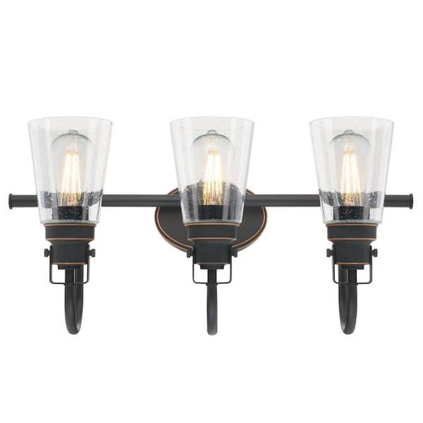 3 Light Oil Rubbed Bronze Clear Seeded Glass Wall Light Fixture