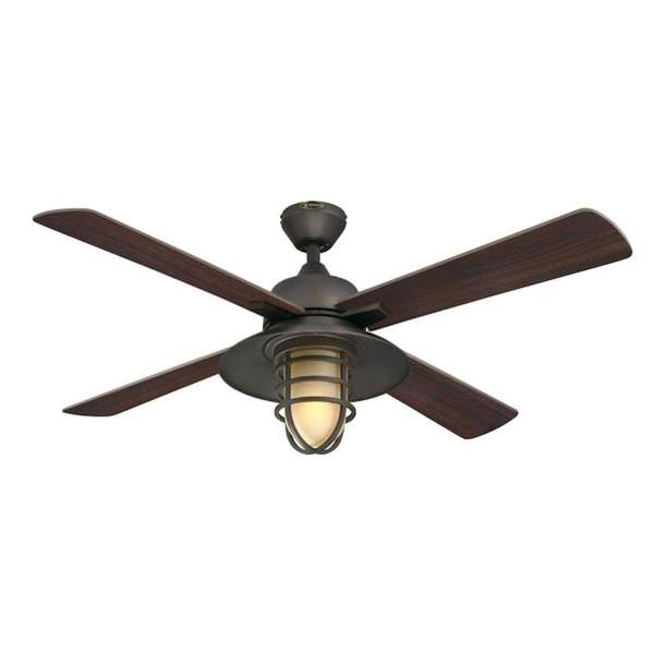 52" 9 watt 3000K Natural White 4 Blade Reversible Amber Frosted Indoor Glass LED Ceiling Fan with Remote Control