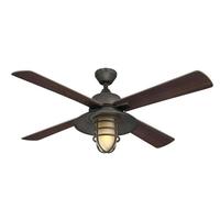 View 52" 9 watt 3000K Natural White Black-Bronze Reversible Dark Walnut/Wengue Birch Amber Frosted Glass LED Ceiling Fan with Remote