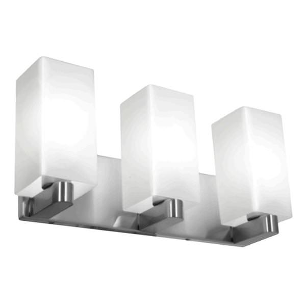 3 Light Brushed Steel Opal Glass Shade Vanity Light Fixture