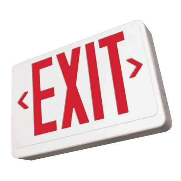 LED Exit, White, Red Letter, Dual Face, Canopy, Battery Backup, 120/277V
