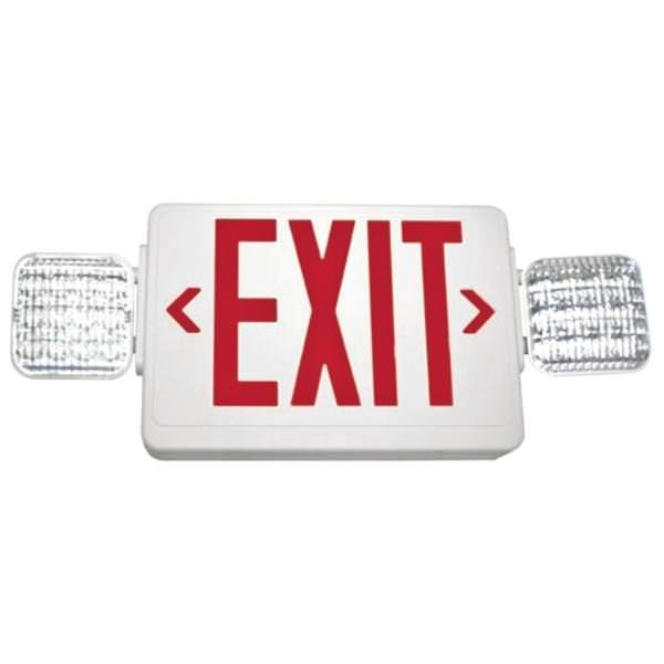 Exitronix Lighting Combo LED Exit/Emerg White Thermoplastic w/Remote Head Capability