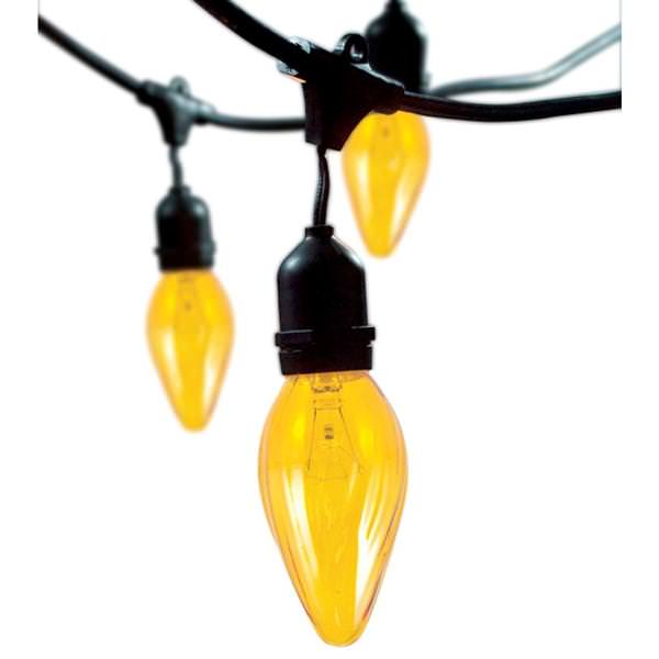 15 Light 14' Black (Candelabra Screw Base) Light String with Amber Fiesta 15 Watt Bulbs Dimmable 