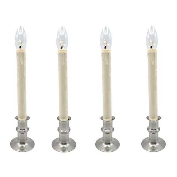 12.5"/10.5" Adjustable Height  Brushed Nickel Base Battery Operated LED Window Candles (4 Pack)