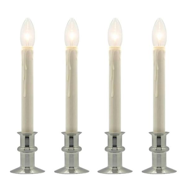 12.5"/10.5" Adjustable Height  Brushed Nickel Base Battery Operated LED Window Candles (4 Pack)