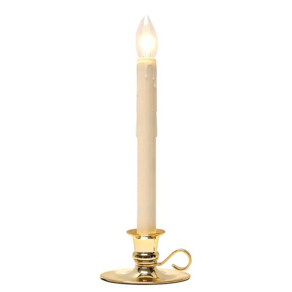 Vanilla/Brass LED Taper Candle with Traditional Base