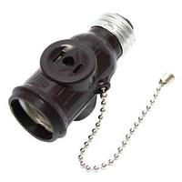 Cooper Medium Base Brown Pull Chain Outlet / Socket Adapter with Two Polarized Side Outlets