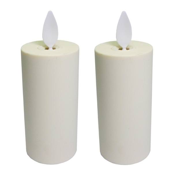 1.75" x 3" Ivory (Unscented) Votive Straight Edge Realistic Flame Battery Operated LED Plastic Candle Light with Timer (2 pack)