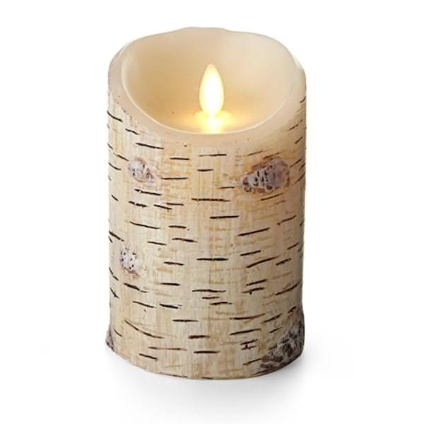 5"  Birch Bark Pillar Wavy Edge Battery Operated LED Wax Candle Light with Timer