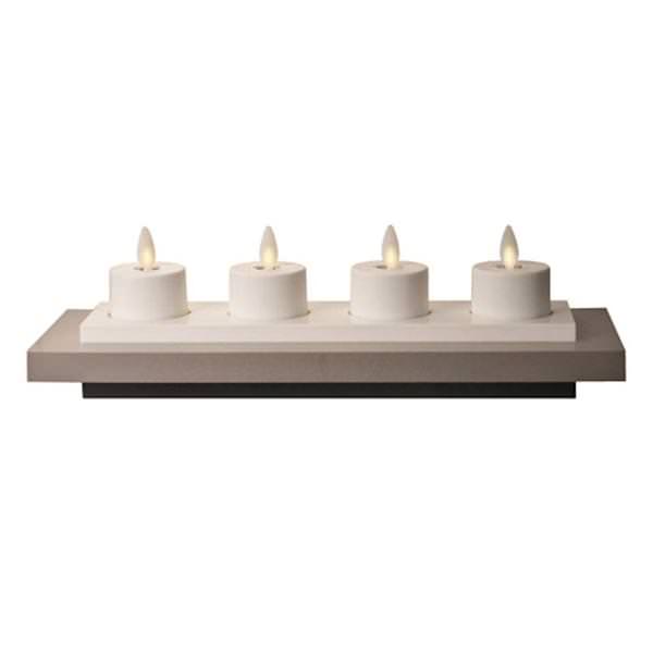 1.5" x 1.5" White (Unscented) Battery Operated Rechargeable LED Realistic Flame Tea Light Set with Timer (4 pack)