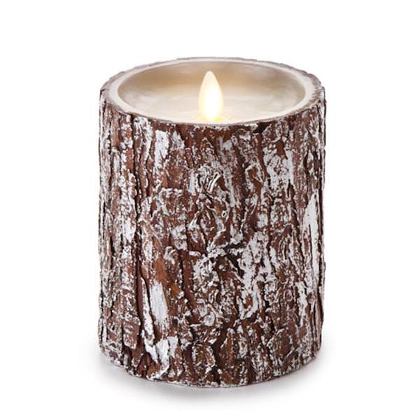 4" x 5" (Unscented) Straight Edge Battery Operated LED Silver Washed Bark Wax Candle with Timer