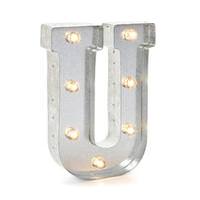 Darice 9.9" Galvanized Silver Metal Battery Operated LED Lighted Marquee Letter "U"